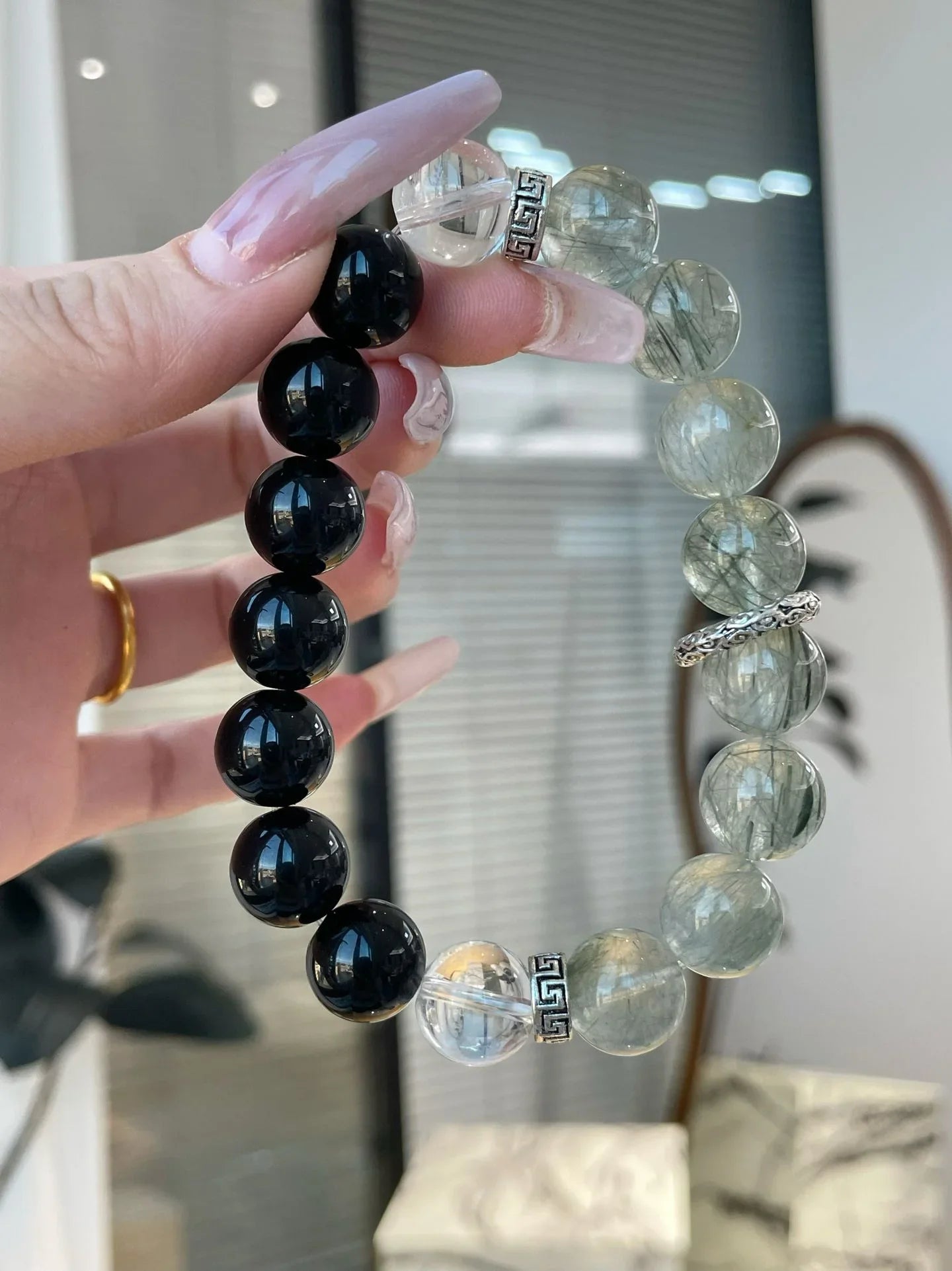 Black Grounding Gemstones Bracelet - Choose Shungite, Obsidian and Tiger's Eye