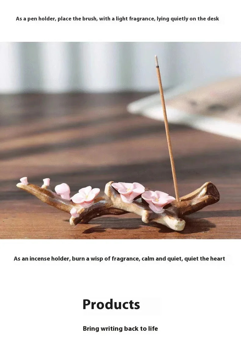 Plum Blossom Ceramic Incense Holder | Pink, Red and White