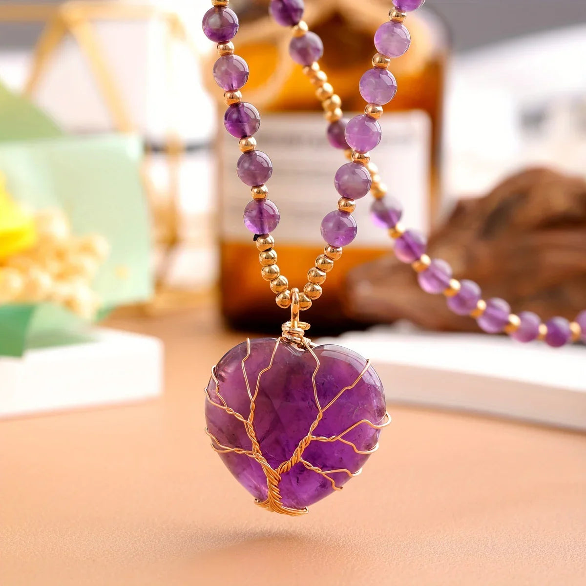 Heart-shaped Lucky Tree Crystal Ball Pendant Necklace - Y.S Alley