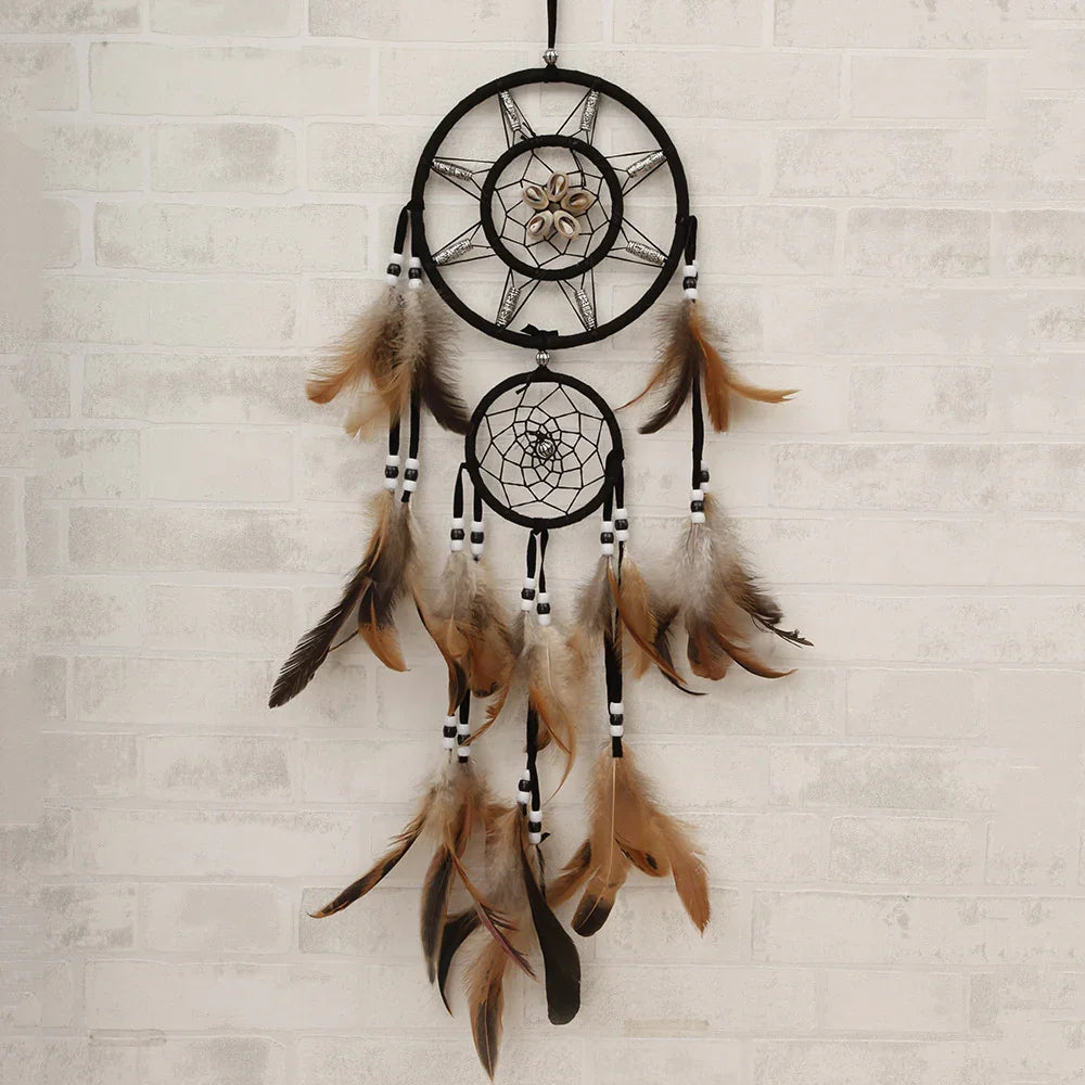 Night-Feather Dreamcatcher Wind Chime — Shell & Feather Harmony (75 cm) - Y.S Alley