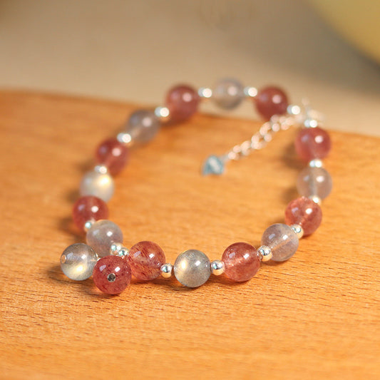 Harmony & Heart Bracelet | Grey Moonstone & Strawberry Quartz