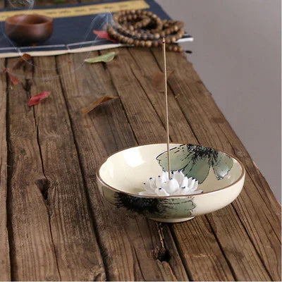 Lotus Leaf Ceramic Incense Burner — Hand-Painted Porcelain Plate (Red, Green, Blue, Yellow) - Y.S Alley