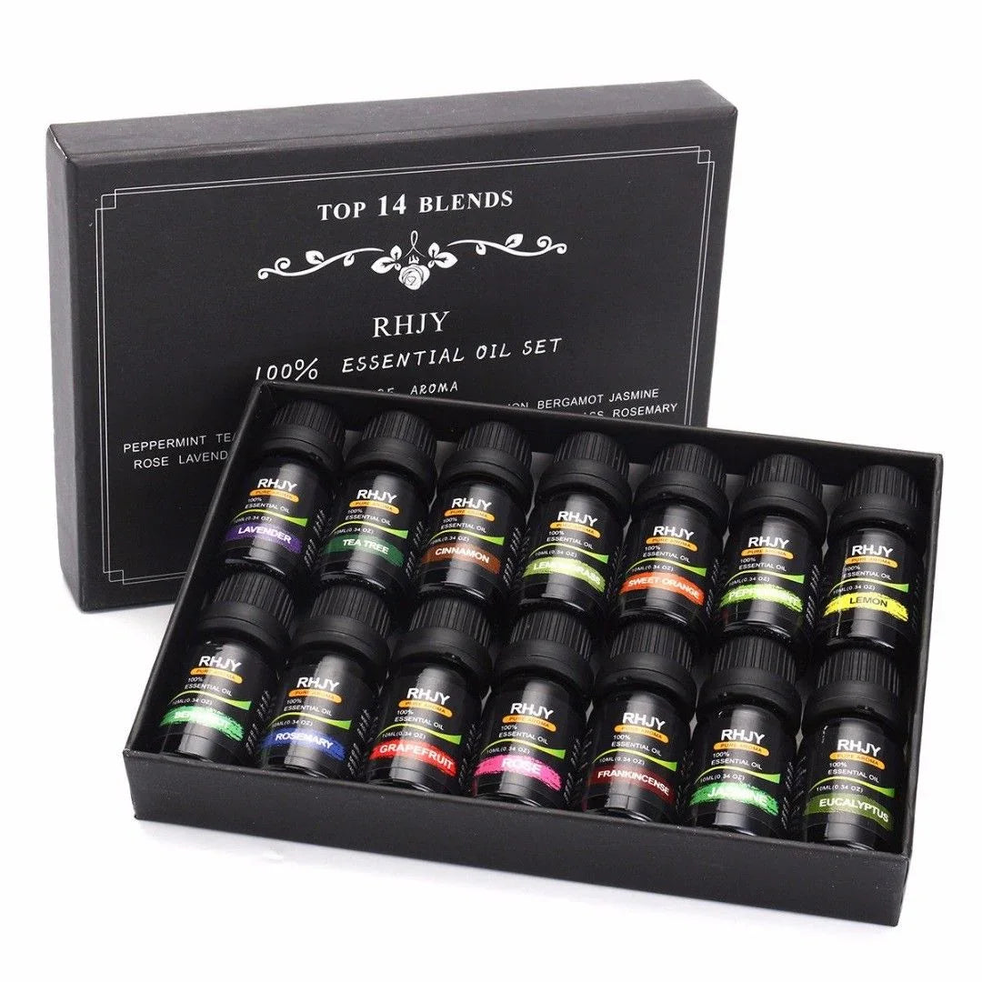 RHJY 100 % Pure Essential-Oil Set | 14-Bottle Collection (10 ml Each)
