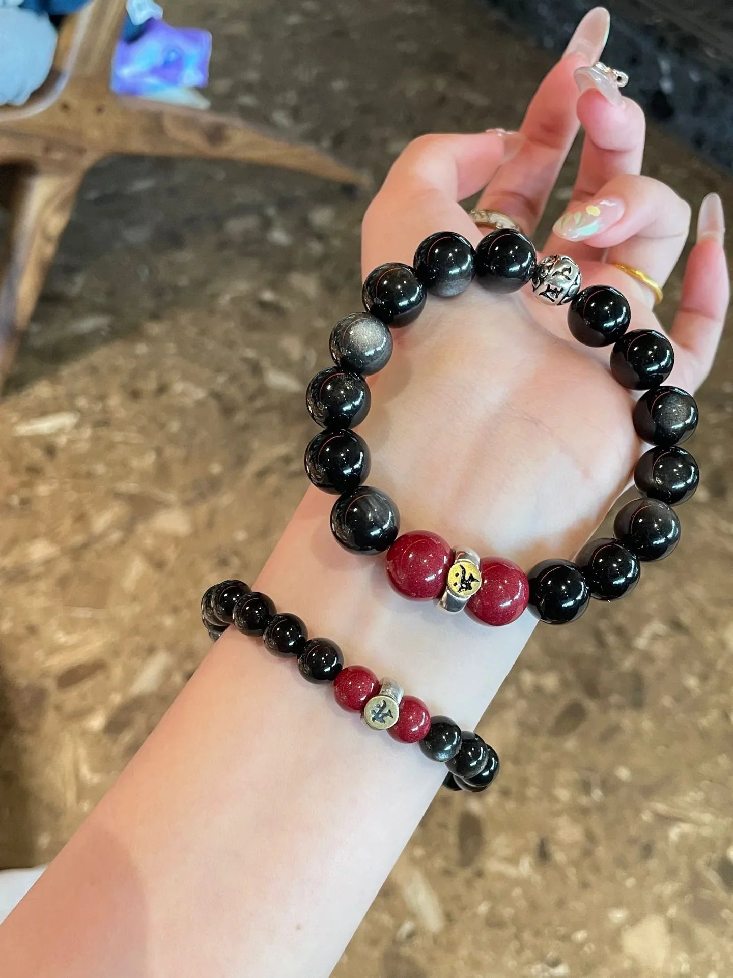 Black Grounding Gemstones Bracelet - Choose Shungite, Obsidian and Tiger's Eye