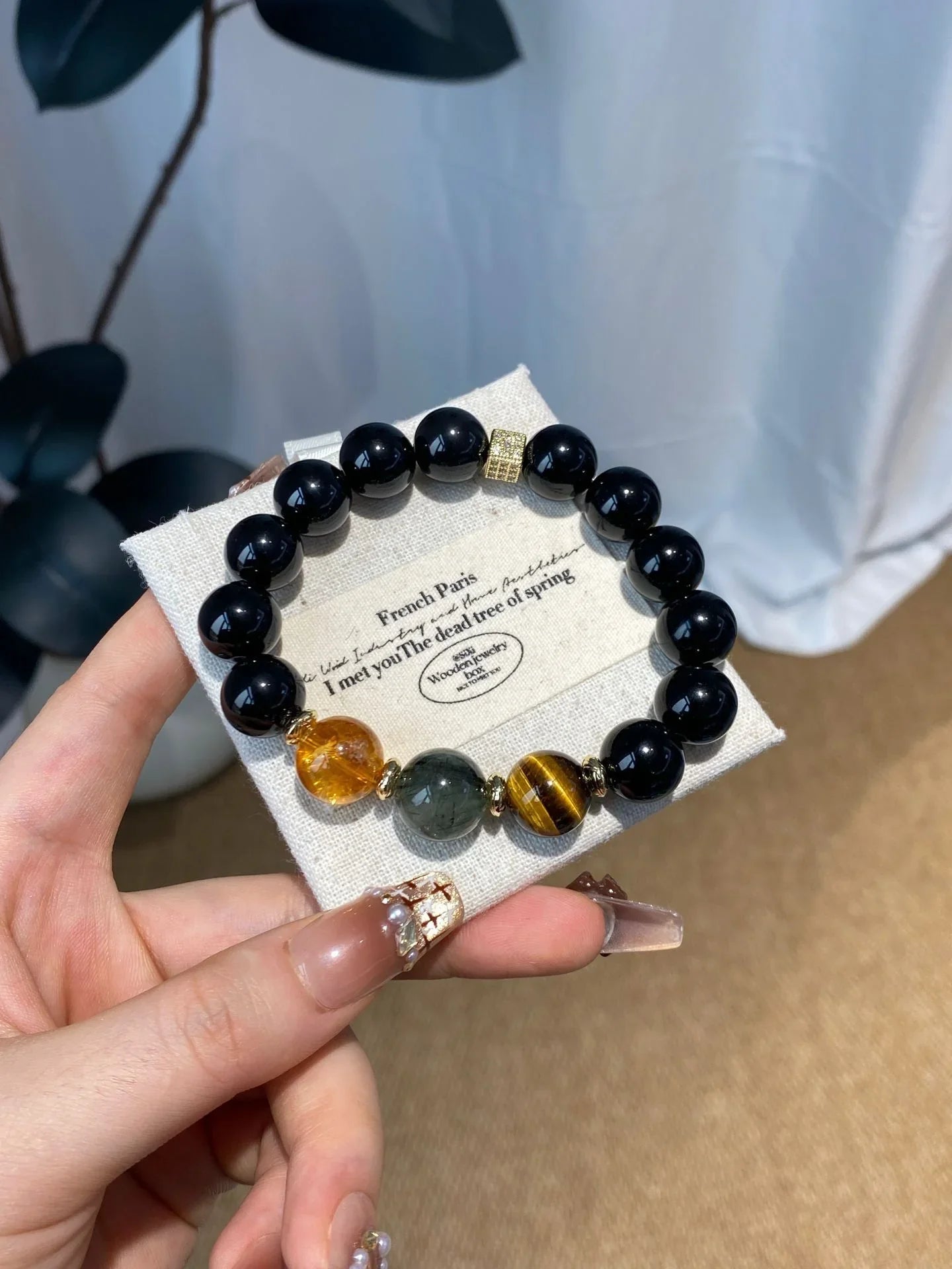 Black Grounding Gemstones Bracelet - Choose Shungite, Obsidian and Tiger's Eye