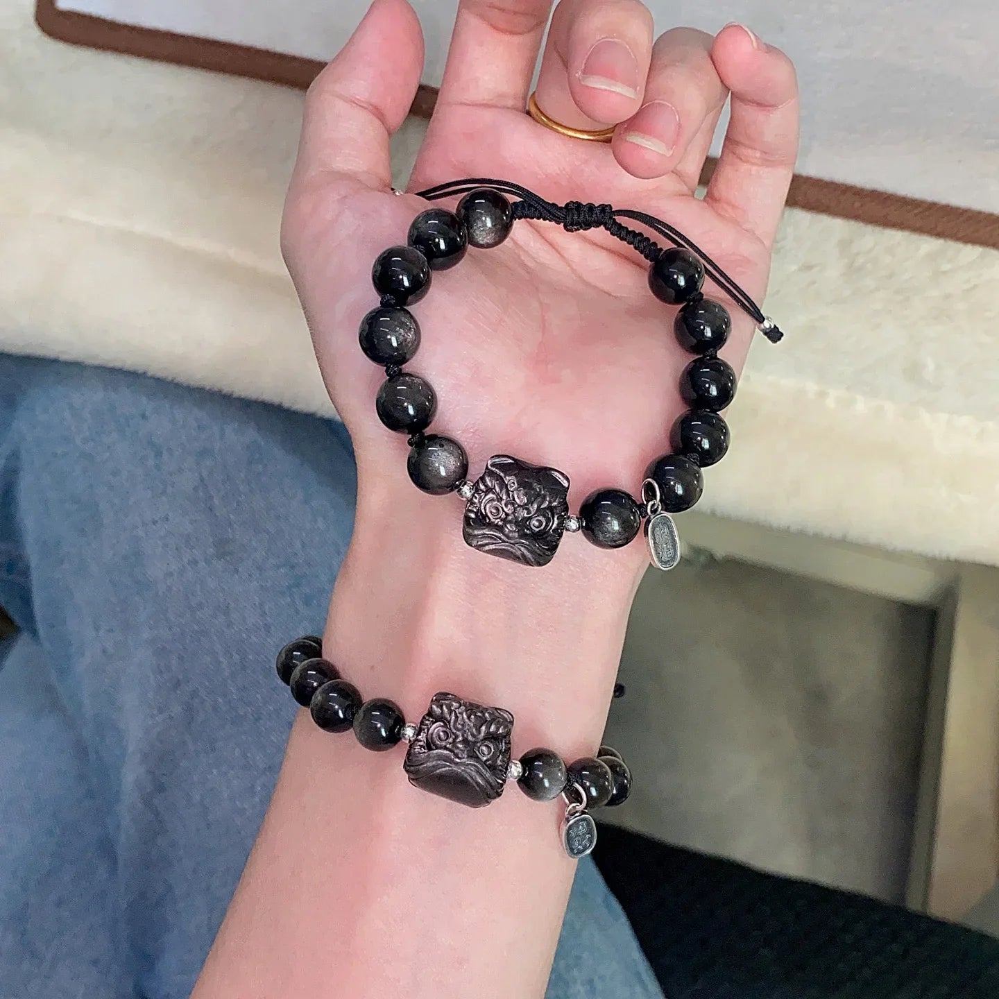 Black Grounding Gemstones Bracelet - Choose Shungite, Obsidian and Tiger's Eye