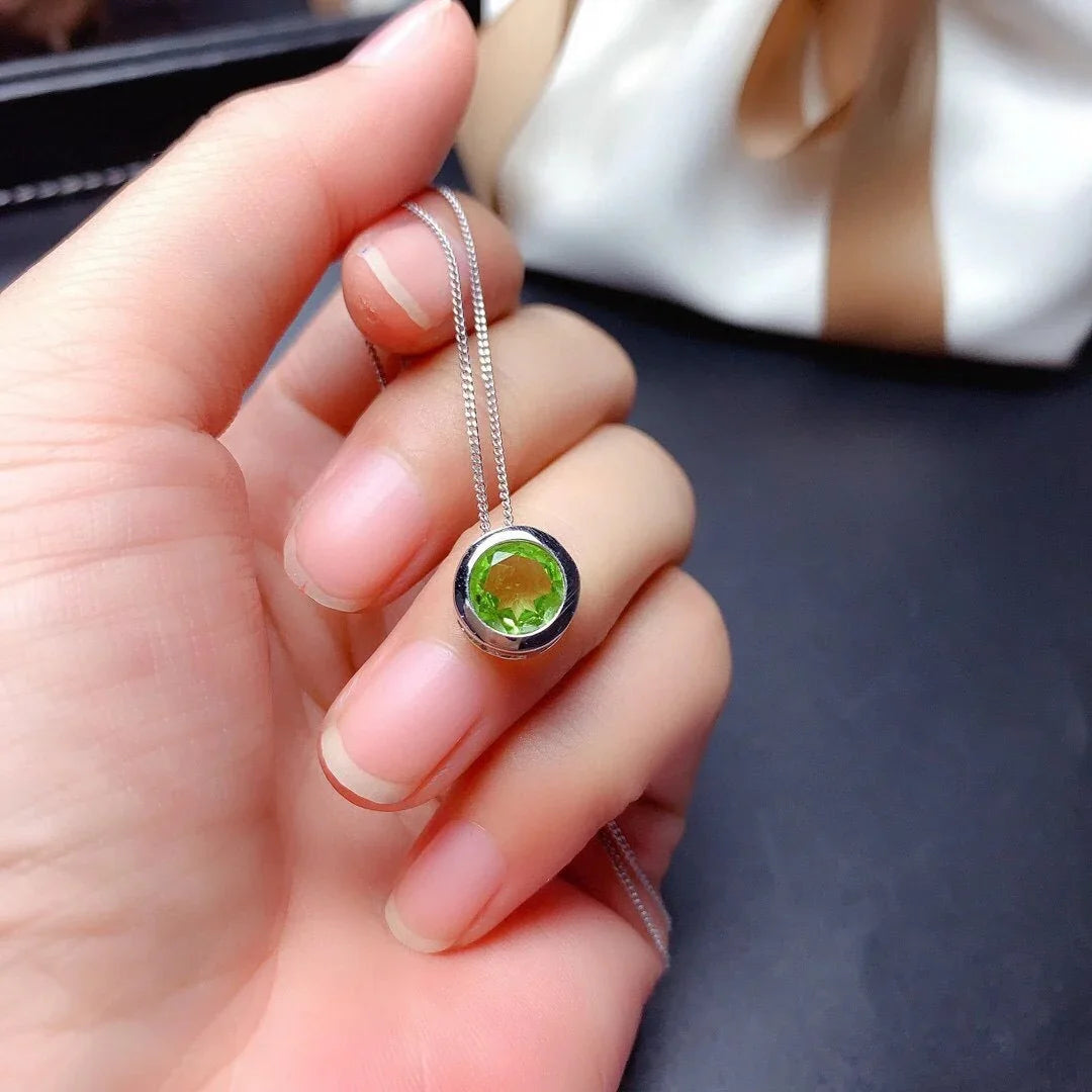 Peridot Solitaire Necklace - August BirthStone, Sterling Finish 6mm