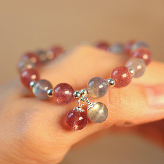 Harmony & Heart Bracelet | Grey Moonstone & Strawberry Quartz