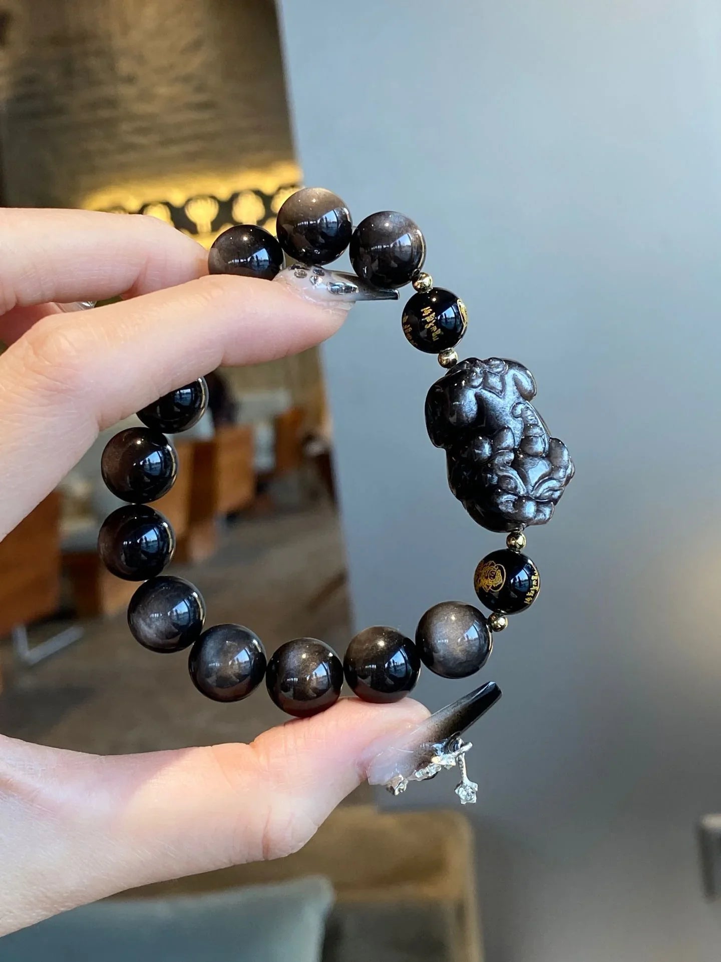 Black Grounding Gemstones Bracelet - Choose Shungite, Obsidian and Tiger's Eye