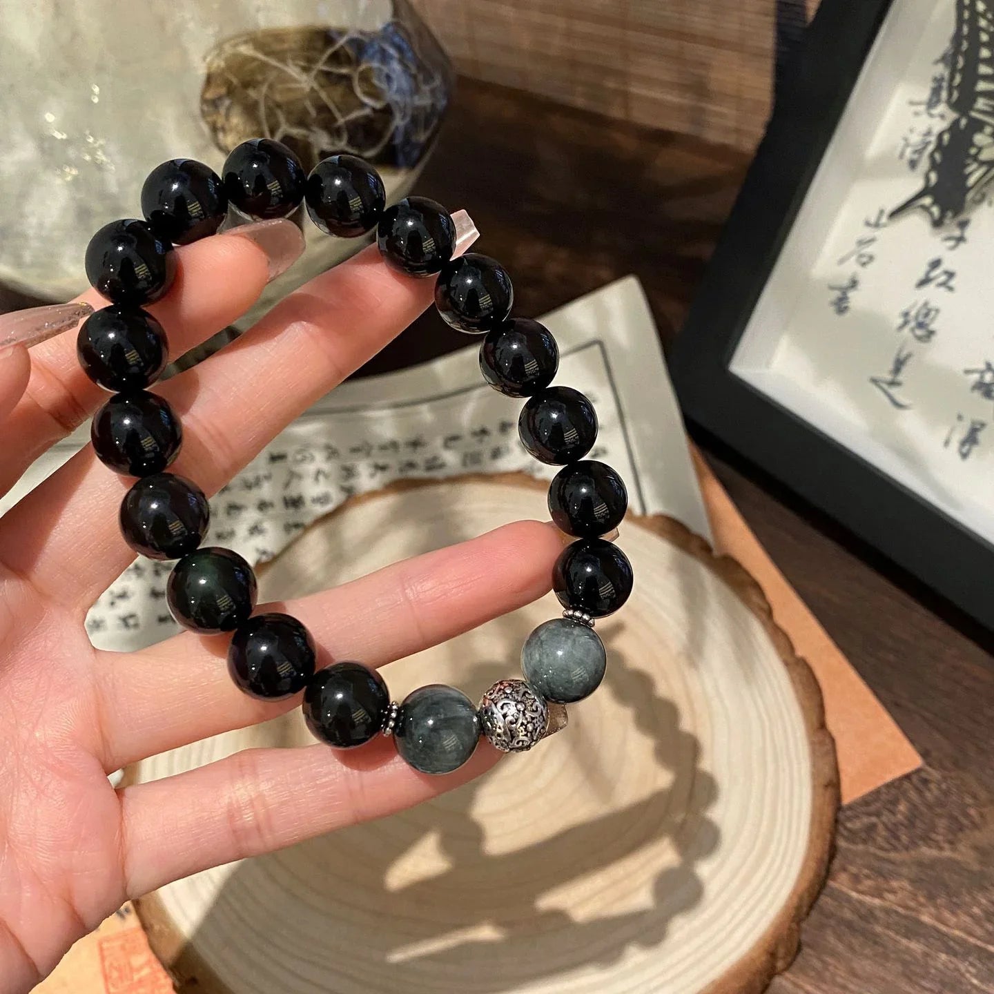 Black Grounding Gemstones Bracelet - Choose Shungite, Obsidian and Tiger's Eye