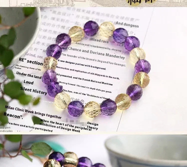 ✨ 128-Facet Crystal Bracelet – Amethyst, Ametrine & Citrine
