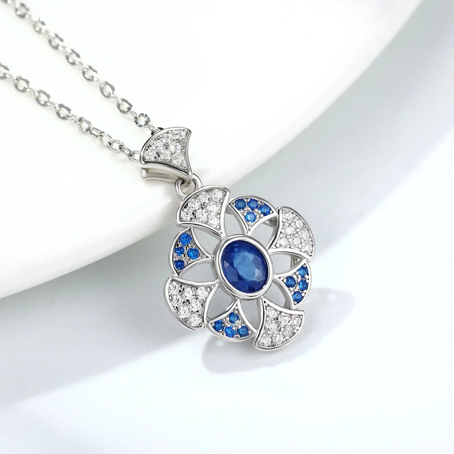 Ginkgo Leaf Blue Sapphire Pendant S925 Sterling Silver - Y.S Alley