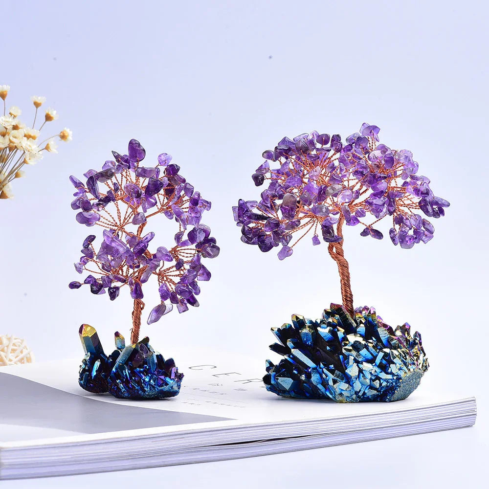 Amethyst Crystal Tree on Iridescent Quartz Cluster Base – 2 Sizes