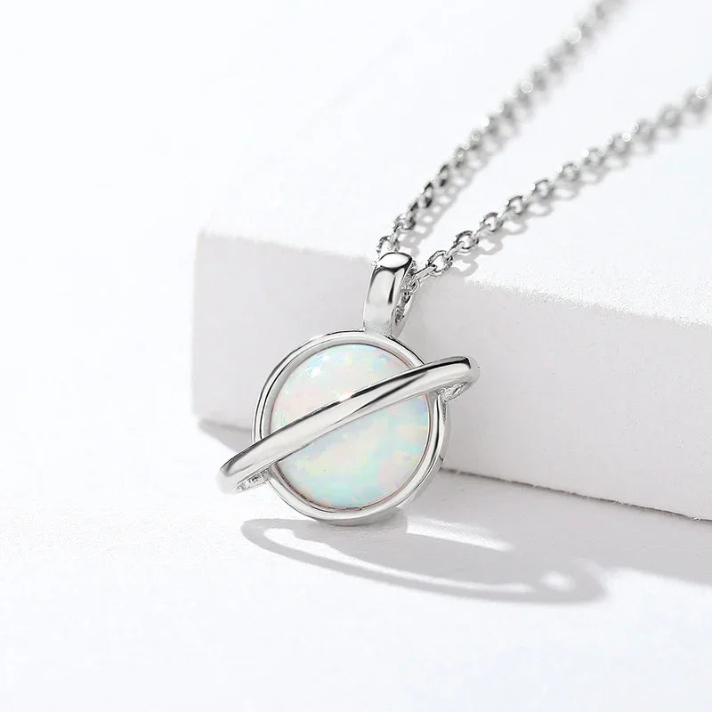 925 Opal Saturn Planet Pendant Necklace Sterling Silver - Y.S Alley