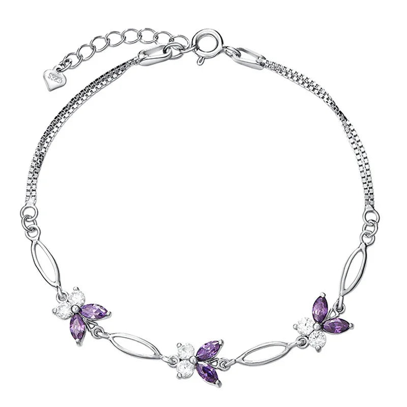 925 Amethyst Butterfly Bracelet Sterling Silver - Y.S Alley