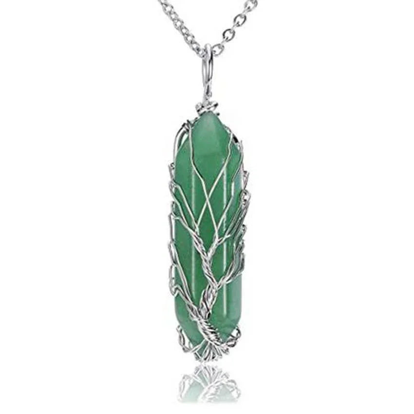 TreeWeave Crystal Pendant — Wire-Wrapped Gem Point (50 × 12 mm) - Y.S Alley