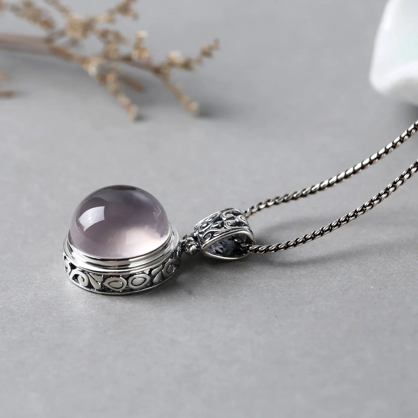925 Rose Quartz Round Pendant - Sterling Silver - Y.S Alley