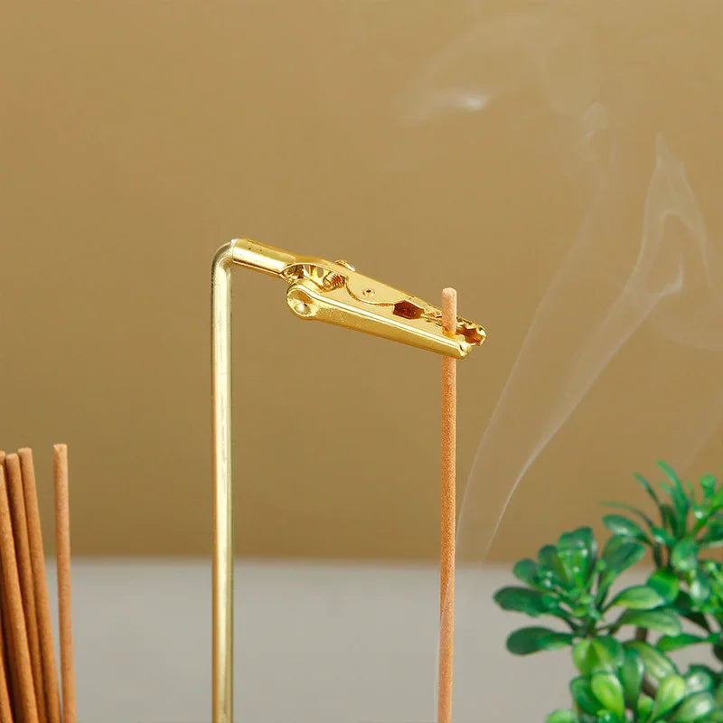 Infinity Wood-Glass Incense Station — Vertical Brass Holder with Storage Tube (15 cm) - Y.S Alley