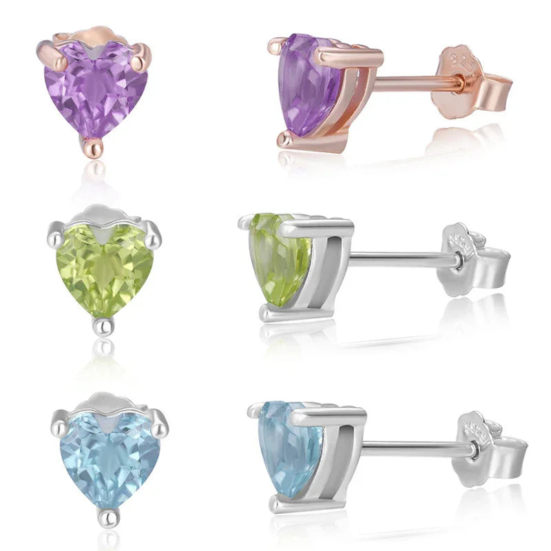 Petite Gemstone Stud Earrings 925 Sterling Silver - Y.S Alley