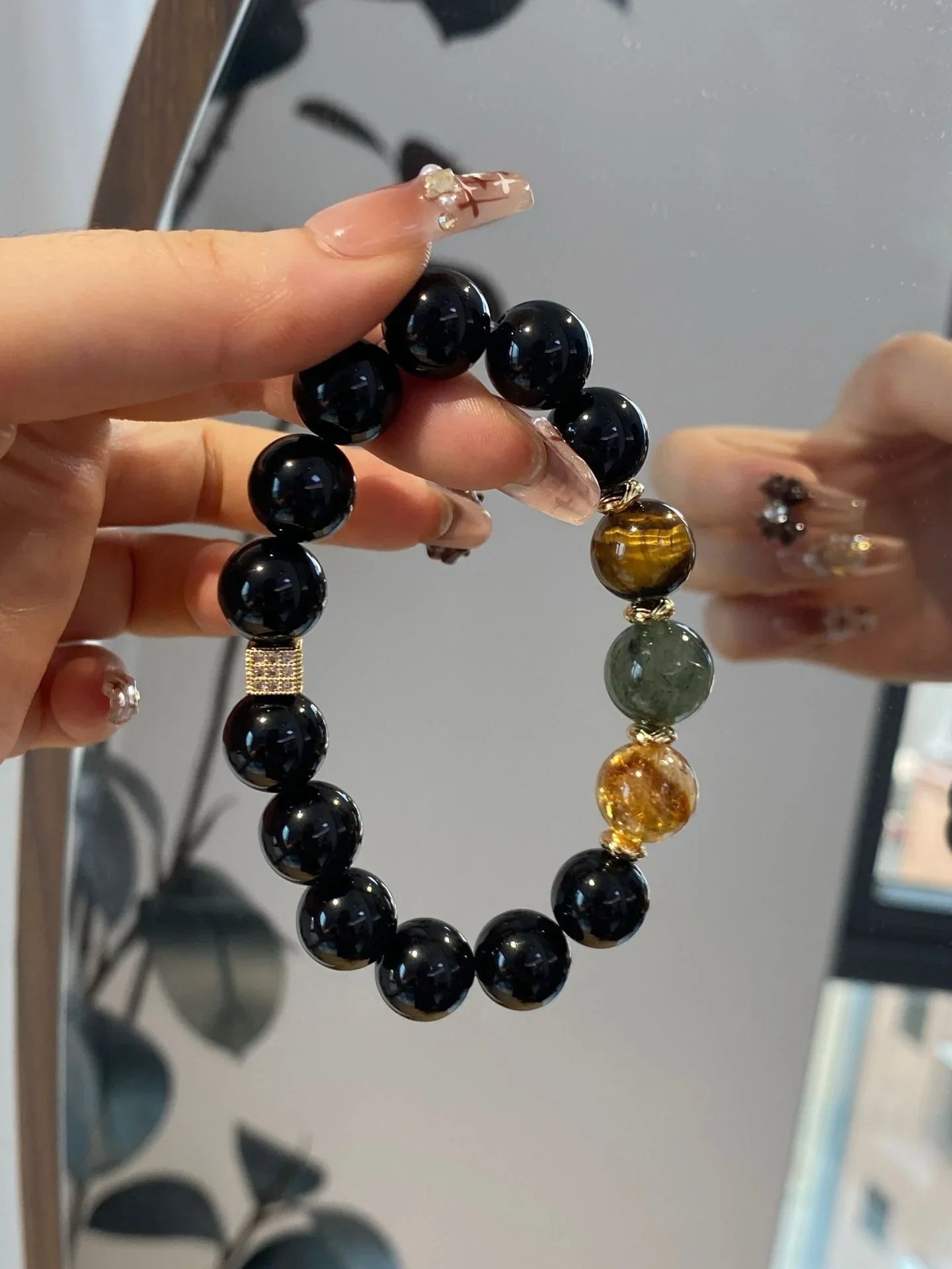 Black Grounding Gemstones Bracelet - Choose Shungite, Obsidian and Tiger's Eye
