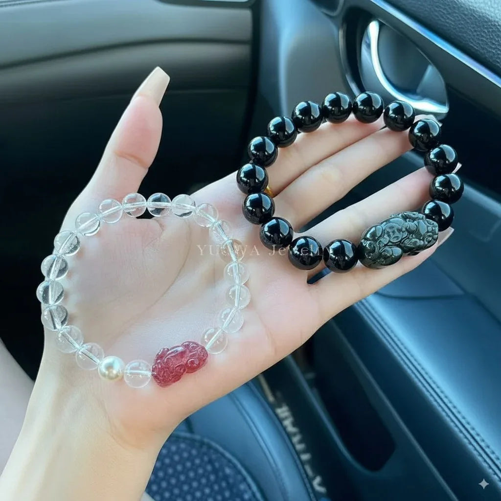 Black Grounding Gemstones Bracelet - Choose Shungite, Obsidian and Tiger's Eye