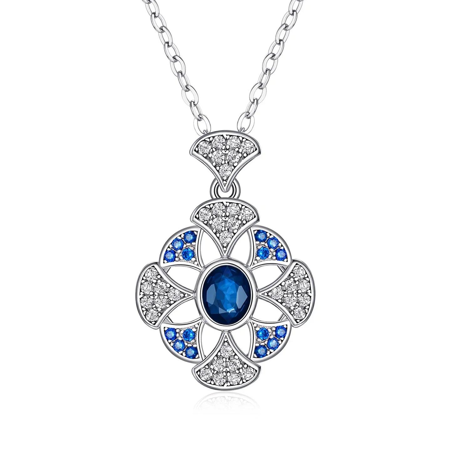 Ginkgo Leaf Blue Sapphire Pendant S925 Sterling Silver - Y.S Alley