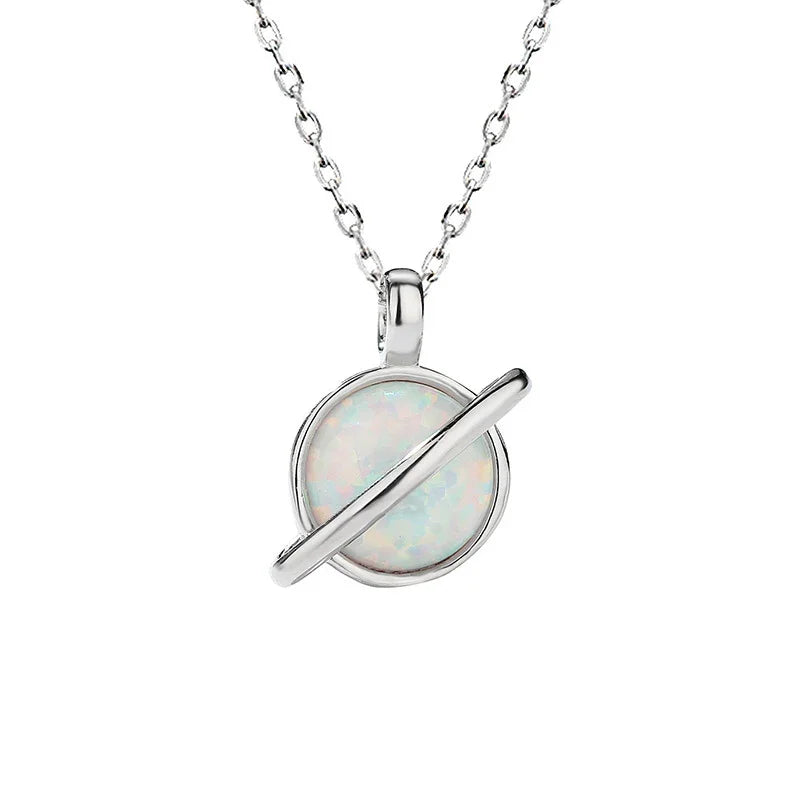 925 Opal Saturn Planet Pendant Necklace Sterling Silver - Y.S Alley