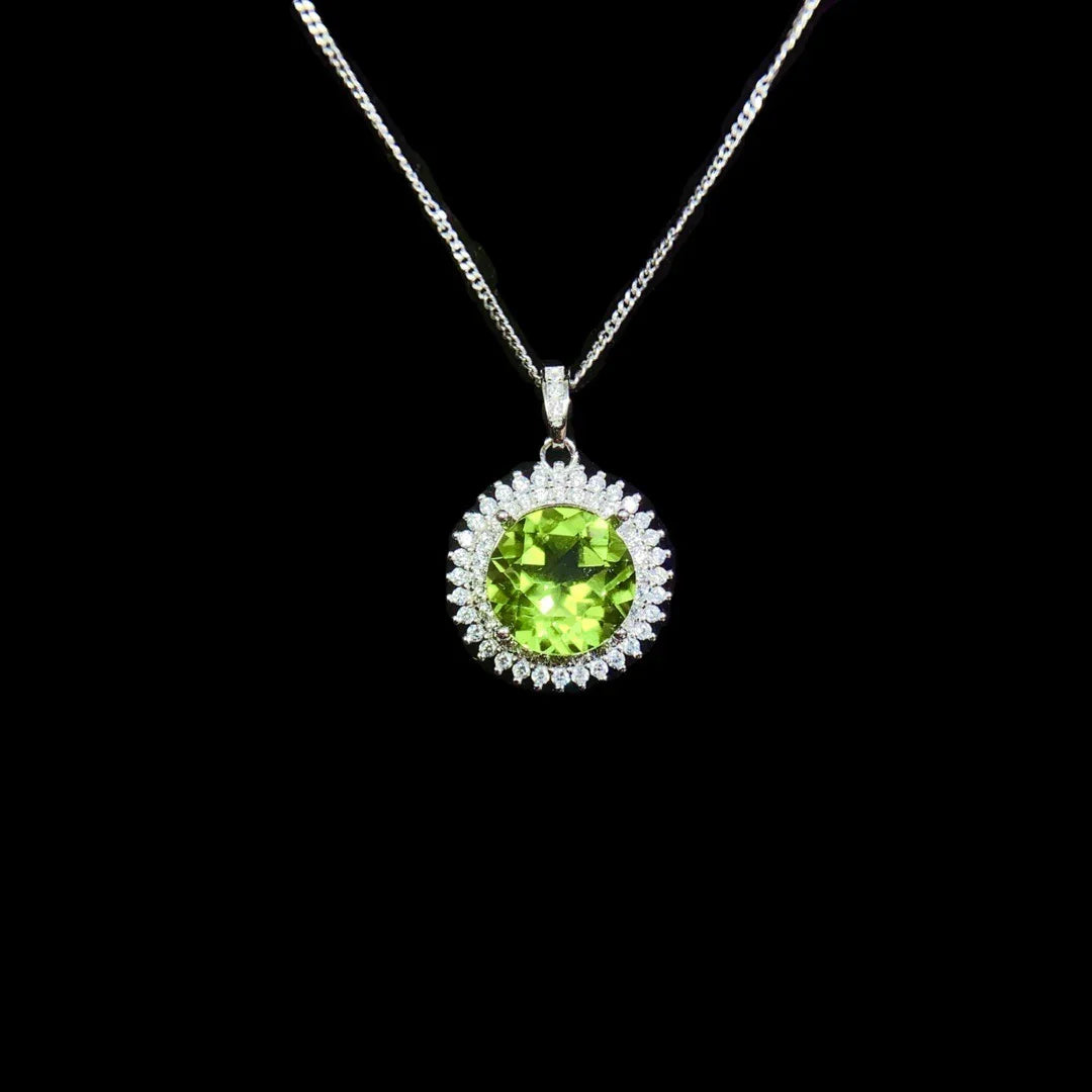 Peridot Halo Pendant Necklace | 925 Sterling Silver - Y.S Alley