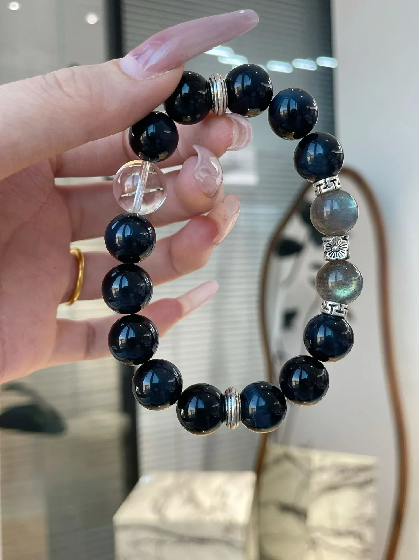 Black Grounding Gemstones Bracelet - Choose Shungite, Obsidian and Tiger's Eye
