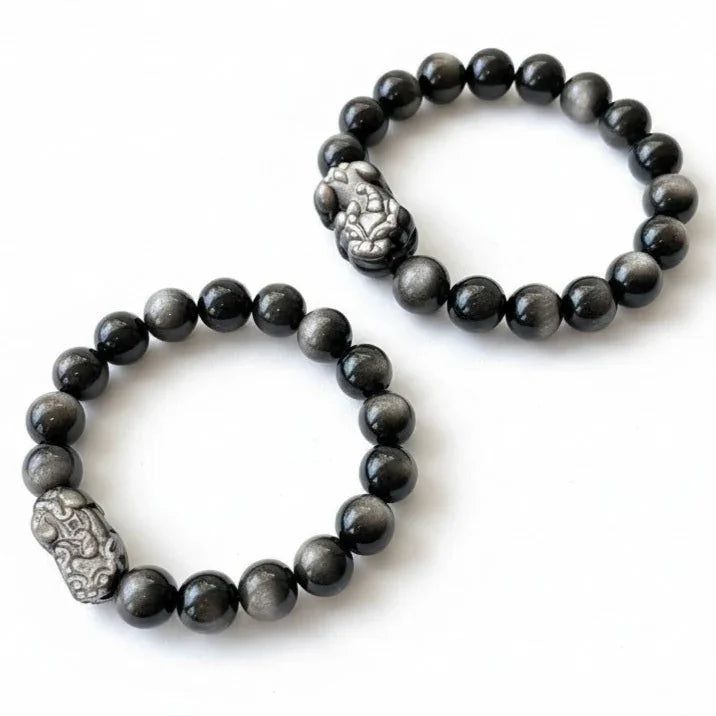 Black Grounding Gemstones Bracelet - Choose Shungite, Obsidian and Tiger's Eye