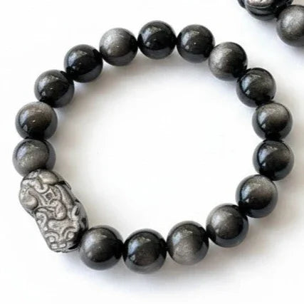 Black Grounding Gemstones Bracelet - Choose Shungite, Obsidian and Tiger's Eye