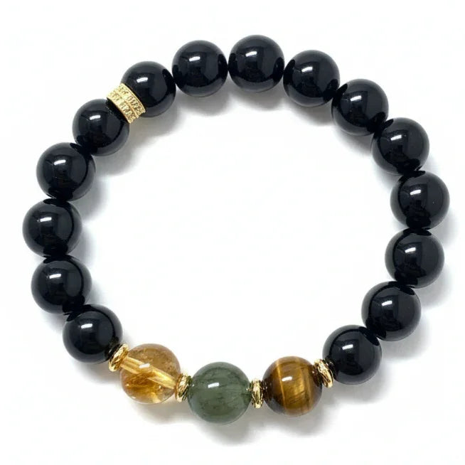 Black Grounding Gemstones Bracelet - Choose Shungite, Obsidian and Tiger's Eye