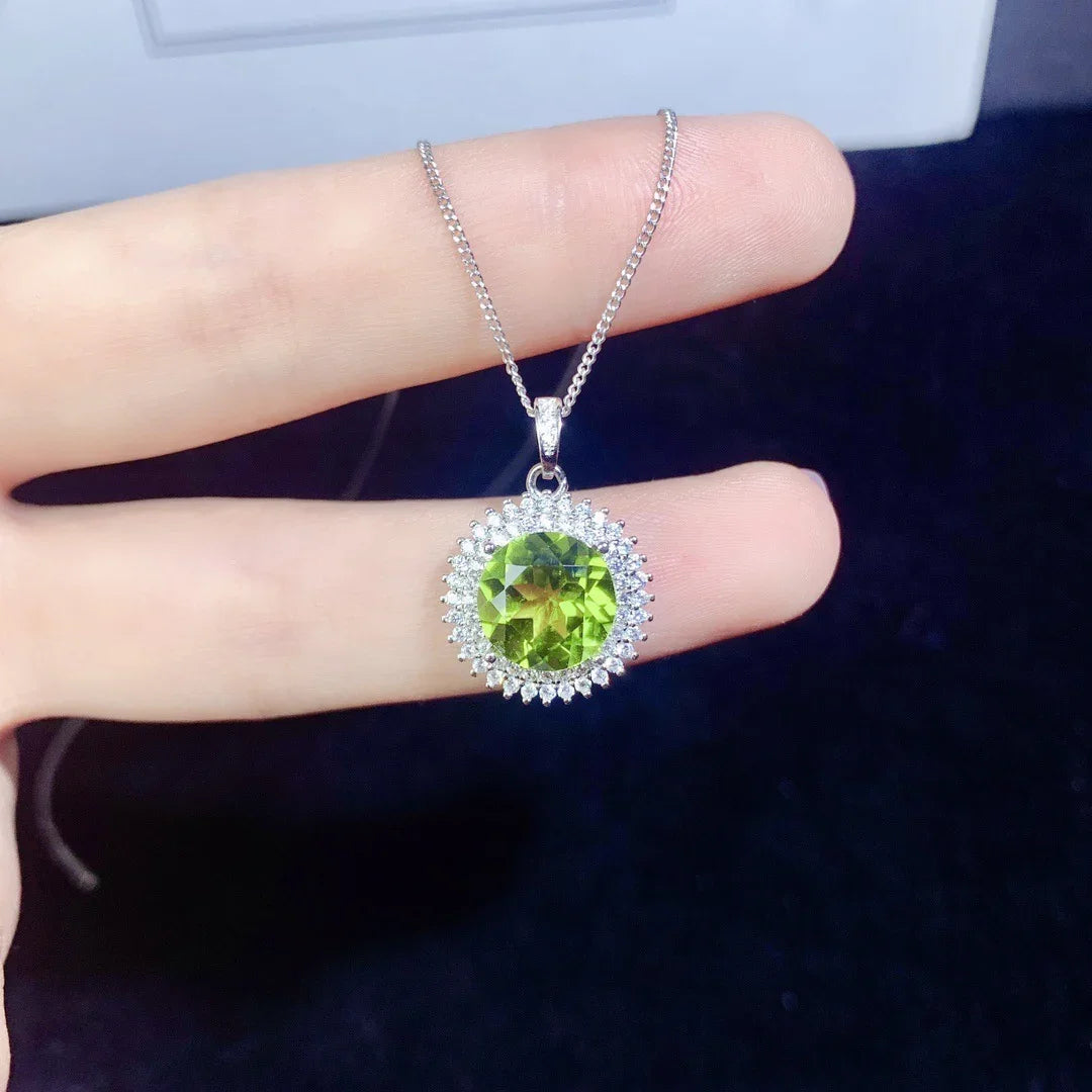 Peridot Halo Pendant Necklace | 925 Sterling Silver - Y.S Alley