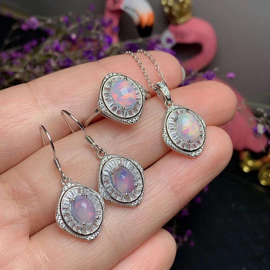 Opal Radiance 3-Piece Jewelry Set - 925 Sterling Silver Necklace, Earrings & Ring - Y.S Alley