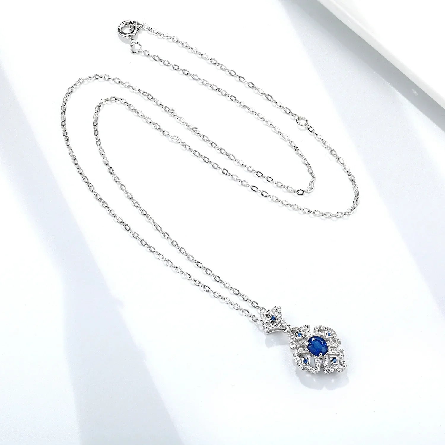 Retro Geometric Sapphire Pendant S925 Sterling Silver - Y.S Alley