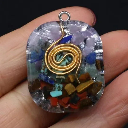 Rainbow Chakra Stone Pendant — Spiral Energy Coil, 3 Styles - Y.S Alley