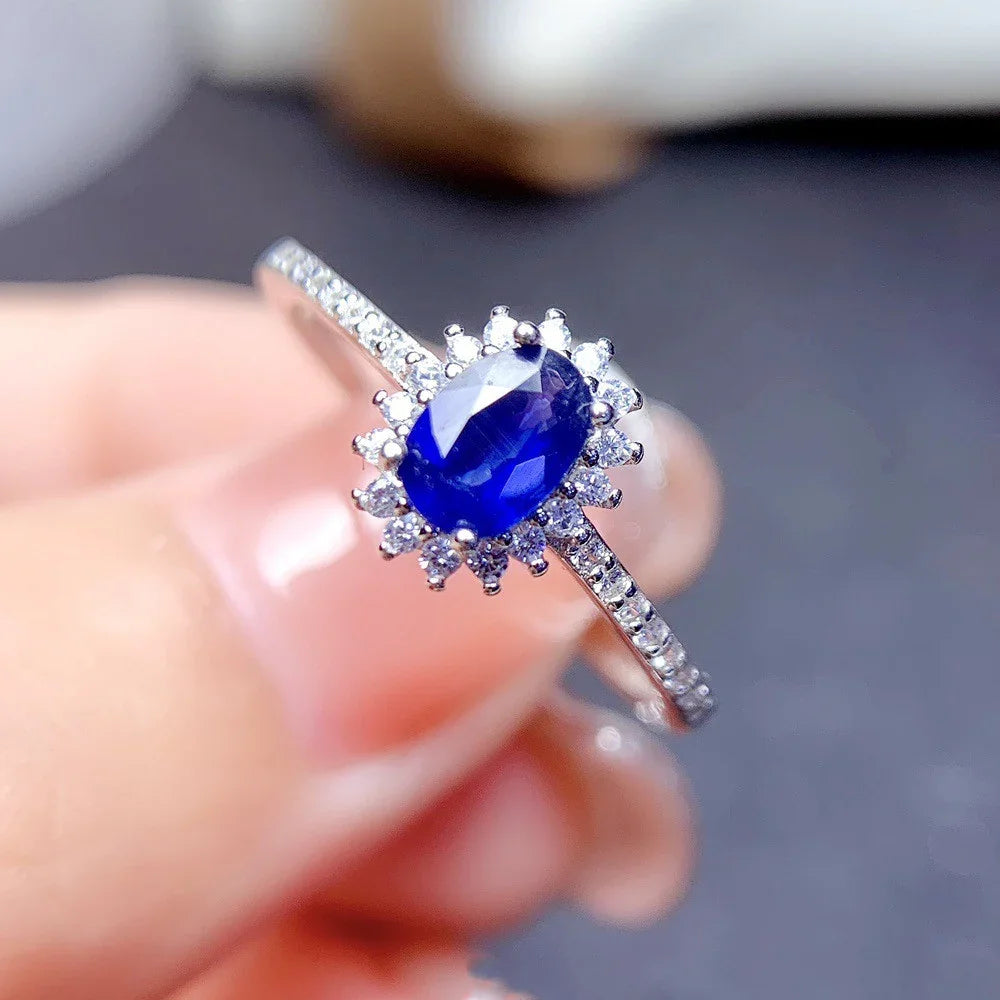 Blue Sapphire Halo Ring S925 Sterling Silver 4×6 mm - Y.S Alley