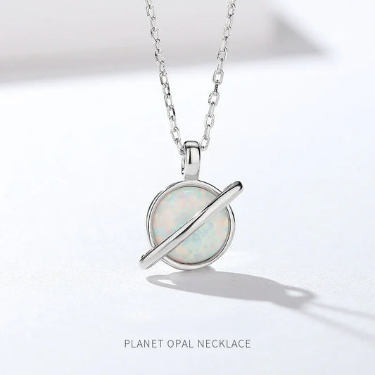 925 Opal Saturn Planet Pendant Necklace Sterling Silver - Y.S Alley