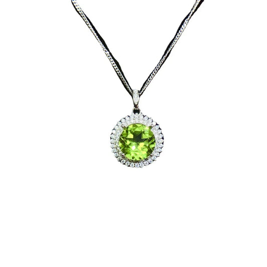 Peridot Halo Pendant Necklace | 925 Sterling Silver - Y.S Alley