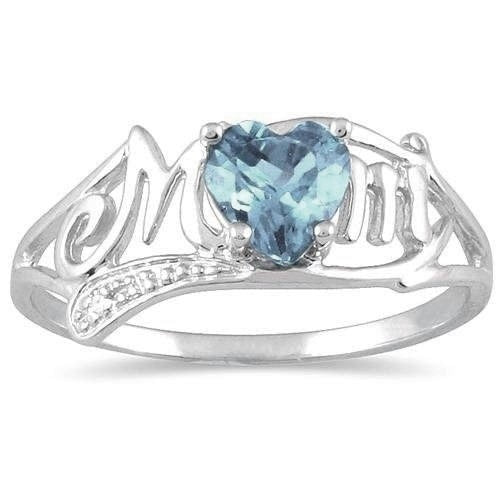 “Mom” Heart-Opal Ring | Silver-Tone Alloy