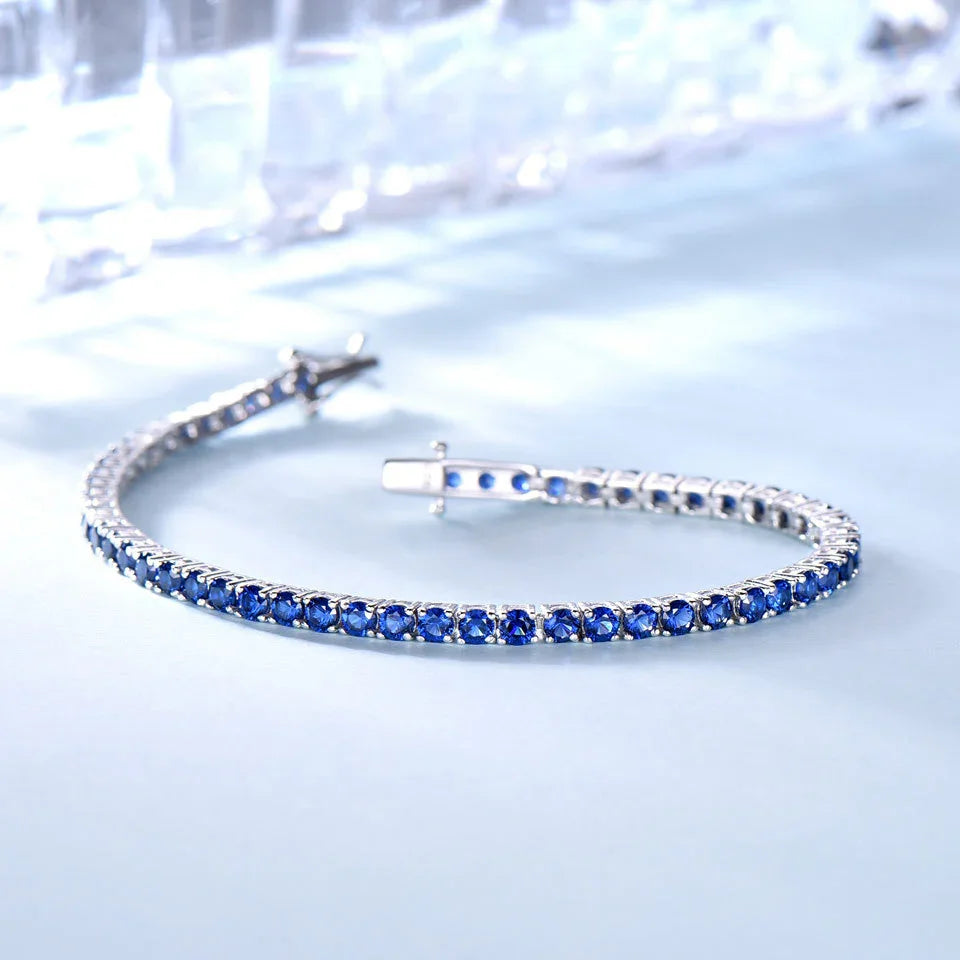 925 Blue Sapphire Tennis Bracelet Sterling Silver September Birthstone - Y.S Alley