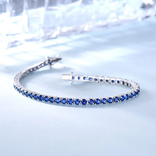 925 Blue Sapphire Tennis Bracelet Sterling Silver September Birthstone - Y.S Alley