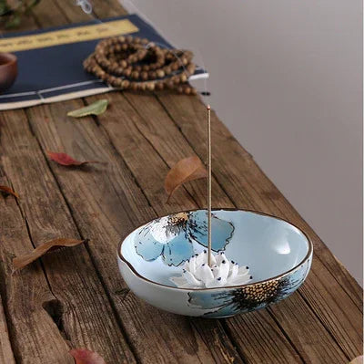 Lotus Leaf Ceramic Incense Burner — Hand-Painted Porcelain Plate (Red, Green, Blue, Yellow) - Y.S Alley