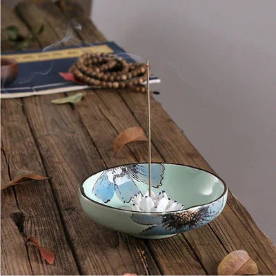 Lotus Leaf Ceramic Incense Burner — Hand-Painted Porcelain Plate (Red, Green, Blue, Yellow) - Y.S Alley