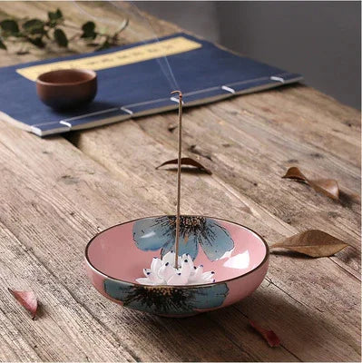 Lotus Leaf Ceramic Incense Burner — Hand-Painted Porcelain Plate (Red, Green, Blue, Yellow) - Y.S Alley