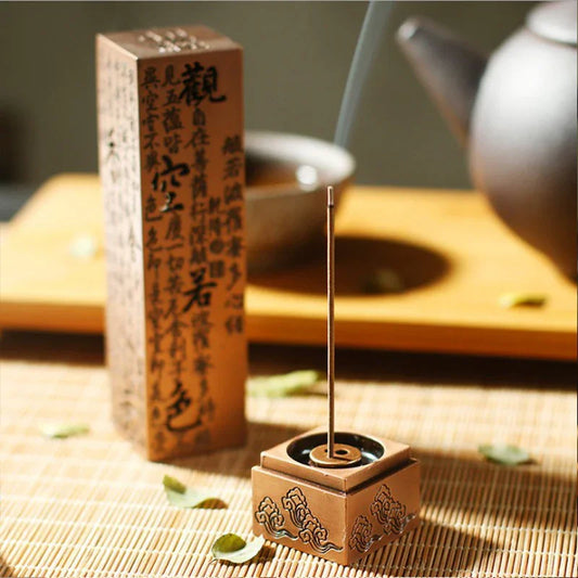 Heart-Sutra Copper Incense Burner — Red-Copper & Bronze Finishes - Y.S Alley