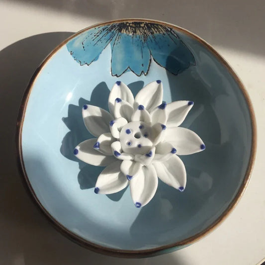 Lotus Leaf Ceramic Incense Burner — Hand-Painted Porcelain Plate (Red, Green, Blue, Yellow) - Y.S Alley
