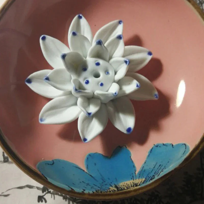 Lotus Leaf Ceramic Incense Burner — Hand-Painted Porcelain Plate (Red, Green, Blue, Yellow) - Y.S Alley
