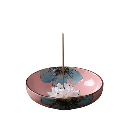 Lotus Leaf Ceramic Incense Burner — Hand-Painted Porcelain Plate (Red, Green, Blue, Yellow) - Y.S Alley