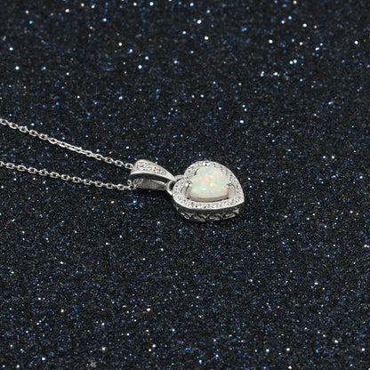 💖 925 Silver Opal Heart Necklace with Sparkling Halo – Love & Light